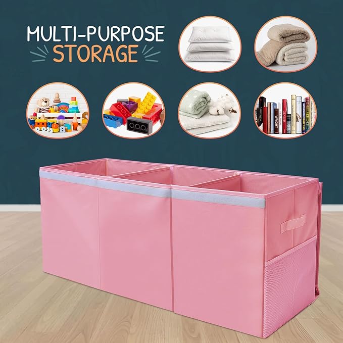 SoftOwl Extra Large Toy Storage Organizer with Lid - Sturdy, Collapsible Toy Chest Storage Box Design - Toys Bin with Dividers for Kids, Nursery, Bedroom, Playroom 37"x16"x14"