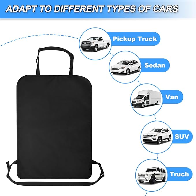 2 Pack Heavy Duty Kick Mats Back Seat Protectors for Kids,X-Large Durable Car Back Seat Cover,Waterproof Sag Proof Kick Mats Back Seat Protector for Vehicles Protect from Dirt,Mud&Scratches, X-Large