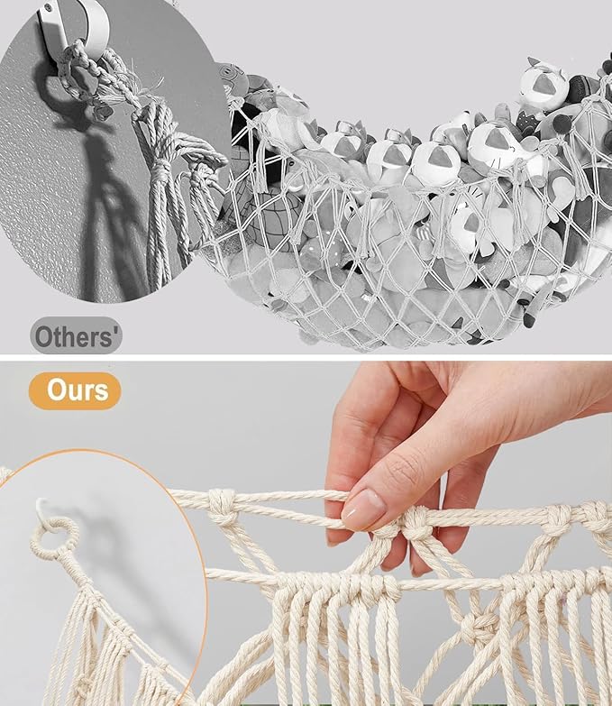 Stuffed Animal Net Hammock, Premium Cotton Hand-knitted plush hammock, Save space Eliminate Clutter Boho Stuffed Animal Storage for Nursery, Bedroom Decor, playrooms