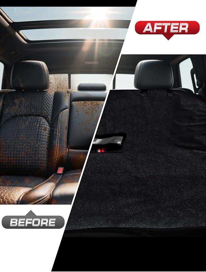 TESFEEL Waterproof Towel Back Seat Cover for Car, Truck, Van & SUV – Durable Rear Bench Seat Cover for Kids & Dogs, Seat Back Protector Easy to Install (Black)