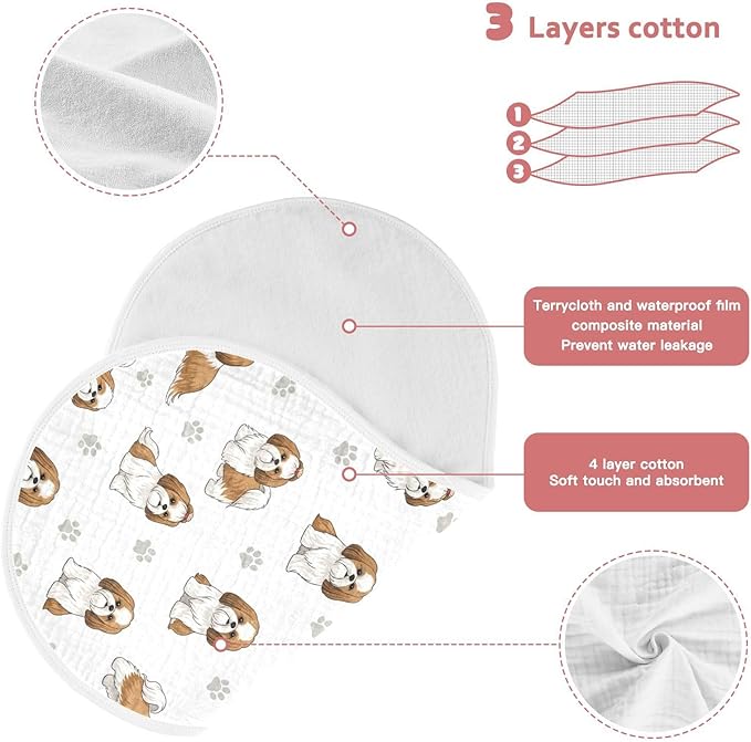 1 Pack Muslin Burp Cloths Shih Tzu Dogs White Cotton Baby Burp Cloths Ultra Absorbent Burping Cloth Soft Spit Up Rags for Baby Boys Girls 22x11 Inch