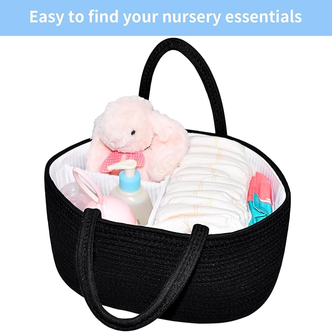 ABenkle Diaper Caddy Organizer, Boho Rustic Cotton Rope Nursery Baby Basket, Changing Table Organizer for Baby Diaper Storage and Baby Shower