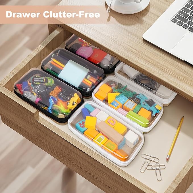 3PCS Clear Hard Shell Zipper Case,Toy Organizers and Storage Box,Clear Toiletry Cosmetic Case,Travel Makeup Bags, Diaper Bag Organizer,Pencil Case,Stackable Portable Transparent Zipper Pouches Black-S