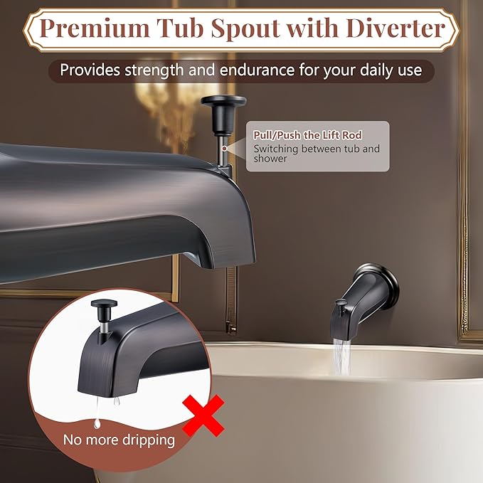 Dreyoo Tub Spout (Universal Fits 1/2" Copper Pipe, 1/2" IPS and 3/4" IPS), Bathroom Bathtub Faucet with Adapters and Hex Wrench(Oil Rubbed Bronze,Simple)