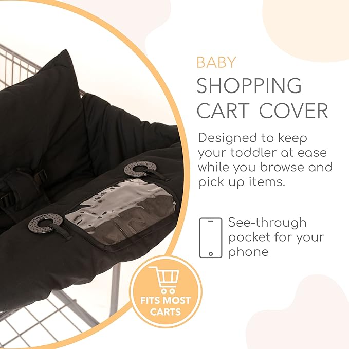 Binxy Baby 2-in-1 Cushy High Chair Cover and Shopping Cart Cover for Baby, Comfortable Cover for Grocery Cart, Universal Fit Cart Cover for Babies, Includes Storage Pouch - Black