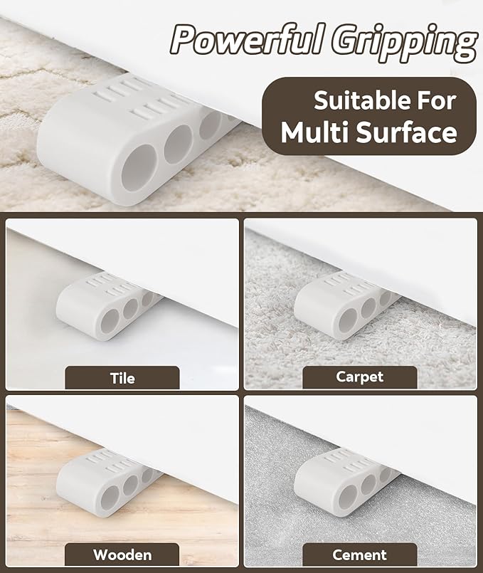 Door Wedge Stop with Anti-Squeak Design - Soft Rubber Door Stopper for Floor Protection, Universal Fit Under Door Gap(6 Pack, Whtie)