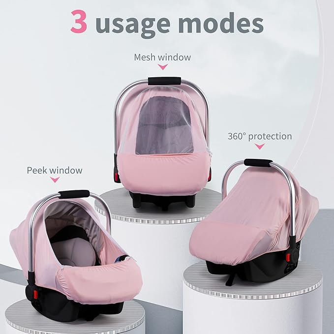 Baby Car Seat Cover, Original Carseat Covers with Adjustable Breathable Mesh Window & Pocket, Stretchy Infant Car Seat Canopy for Girls Boys, Kick-Proof Stroller Cover for All Seasons