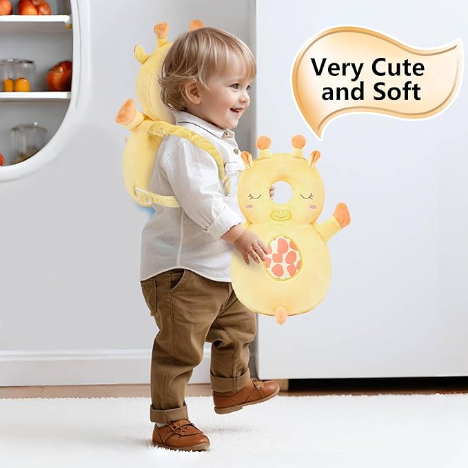 Baby Head Back Protector Backpack Toddler Safety Protector Cushion Pad Soft, Adjustable and Lightweight Design for Safe Walking and Crawling Toddlers Girls and Boys(Giraffe)