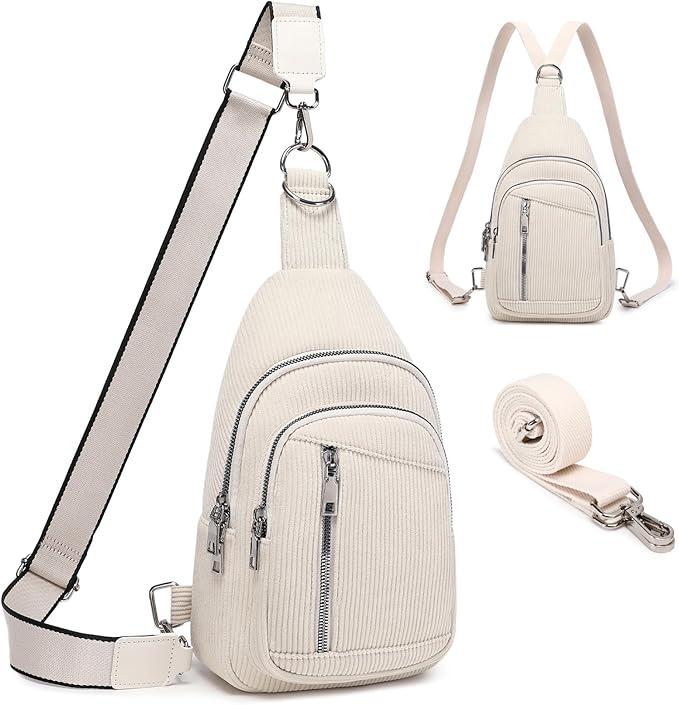 Sling Bag Crossbody Backpack - 2 in 1 Leather Cross Body Bag Fanny Pack with 2 Removable Straps