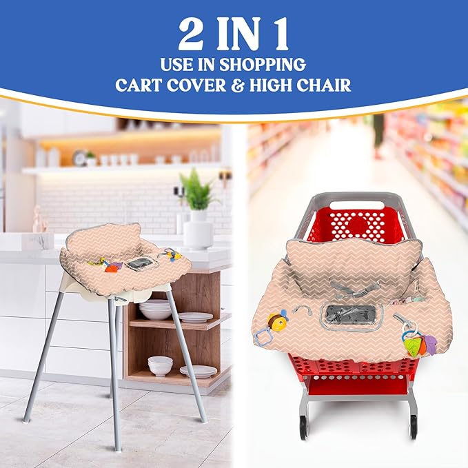 PILLANI Shopping Cart Cover for Baby, High Chair Cover for Restaurant Seat - Grocery Cart Cover for Baby Girl and Boy, Comfortable Cotton Buggy Covers for Babies - Padded Toddler Shopping Cart Cover