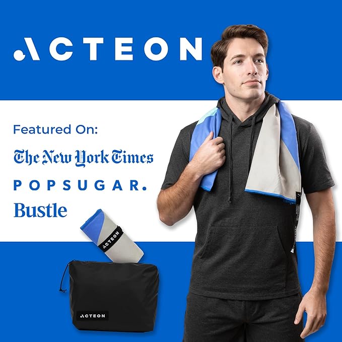 Acteon Wet Dry Travel Bag, Splash Water Resistant & Heavy Duty Zipper Reusable Bags, Small Pocket-Friendly Pouch, Pool & Gym - Large Quick Dry Silver ION Odor-Free Mega Absorbent Fiber (Current)