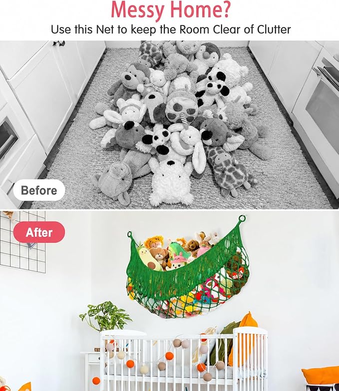 Stuffed Animal Hammock - Extra Large 63'' Long, Stuffed Animal Storage, stuffed animal Holder net, Hammock Large, Storage Hanging Organizer - Emerald green