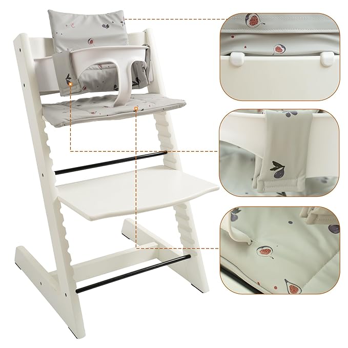Baby Cushion Set Soft and Comfort High Chair Cushion for Infant, Toddler High Chair Accessories Easy to Clean and Install, Fig Grey