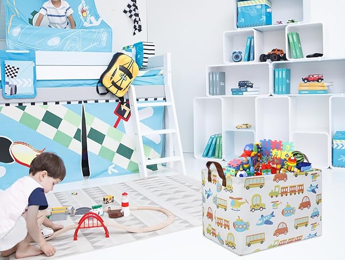 HIYAGON Kids Storage Basket Baby Boy Basket Cute Storage Bin Organizer Boxes Kids Toy Rectangular Car Room Decor Book Shelf (Car)