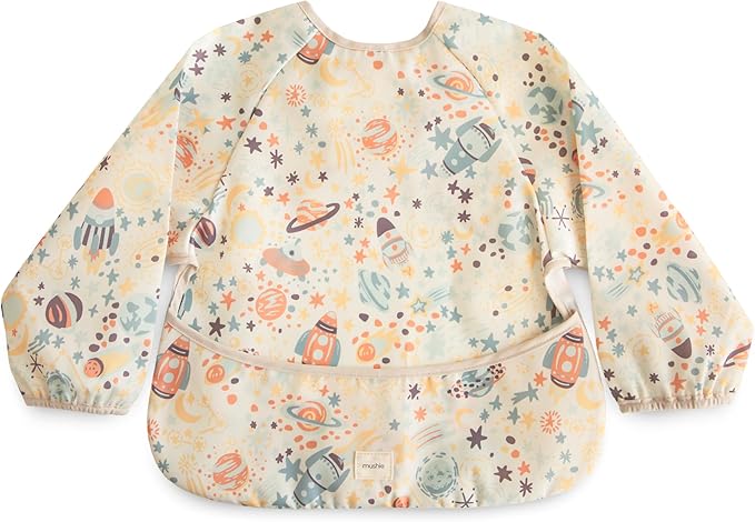 mushie Long Sleeve Baby Bib | Water Resistant Adjustable Fit for Ages 6-24 Months