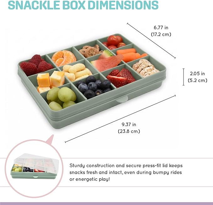 melii Snackle Box | 12-Compartment Divided Snack Container, BPA-Free Food Storage, Removable Dividers, Perfect for Kids Snacks, Arts & Crafts, Beads, and Kitchen Organization (Sage)