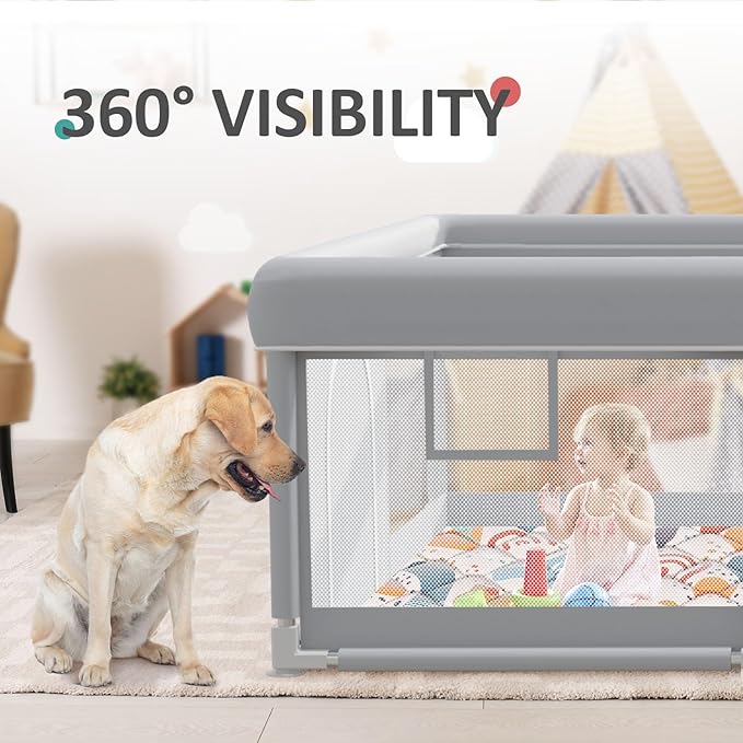 besuhot Baby Playpen 74"x50" with Mat Play Pens for Babies and Toddlers, Large Play Yards for Indoor & Outdoor with Zipper Gates