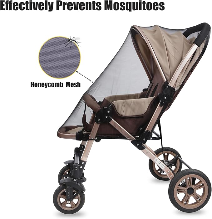 PandaEar 2 Pack Mosquito Net for Strollers, Universal Baby Bug Net for Strollers, Car Seat, Bassinet, Cradle -Black