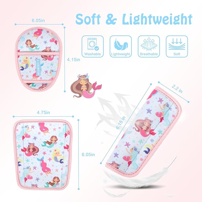 Car Seat Straps Pads for Kids, Ultra Soft Plush Car Seat Strap Covers for Kids, Infant Carseat Shoulder Pad, Hip Support for Car Seats, Pushchair, Baby Stroller. (Mermaid World)