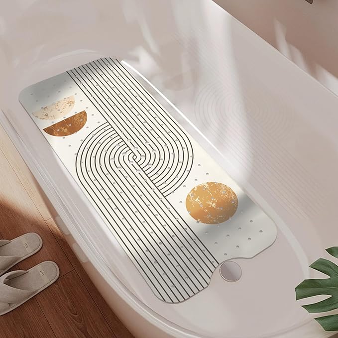 Non Slip Bathtub Mat, Bohemia Bath Mat for Tub, Extra Long Bathtub Mat Shower Mat with Suction Cups and Drain Holes for Elderly Kids Toddler Baby 40 X 16 Inch