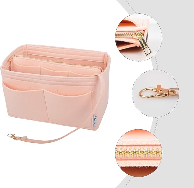 Vercord Felt Organizer Insert For Purse Handbag Tote Bag In Bag Inside Shaper Divider Neo Pink Medium