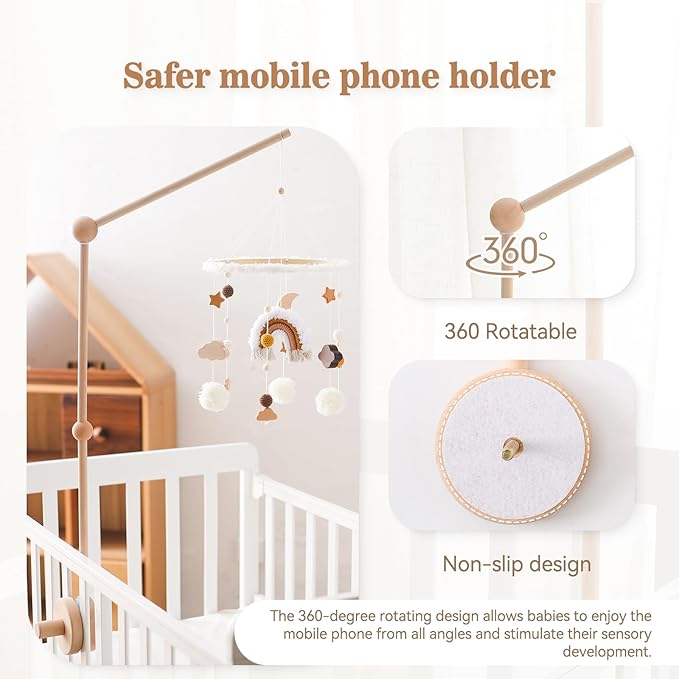 Baby Crib Mobile Arm,HBM 36 inch Wooden Mobile Arm for Crib Mobile Hanger for Crib Baby Girl Nursery Decor