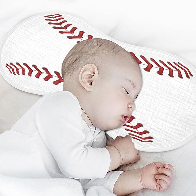 Muslin Baby Burp Cloths Set of 2, Soft Absorbent Sport Baseball Print Muslin Washcloths, Bibs, Face Towel for Newborn Boys Girls, 22 x 11 Inch
