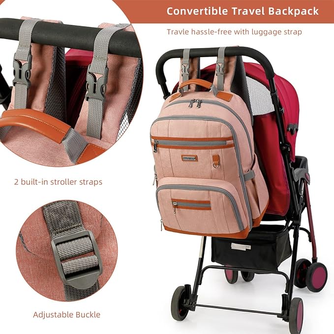 BILLITON MASHI Diaper Bag Backpack, Large Baby Nappy Bags with Portable Changing Pad for Boys and GirlsMultifunction Travel Baby Bag for Moms Dads, Shower Gifts Waterproof and Stylish，Deep Powder