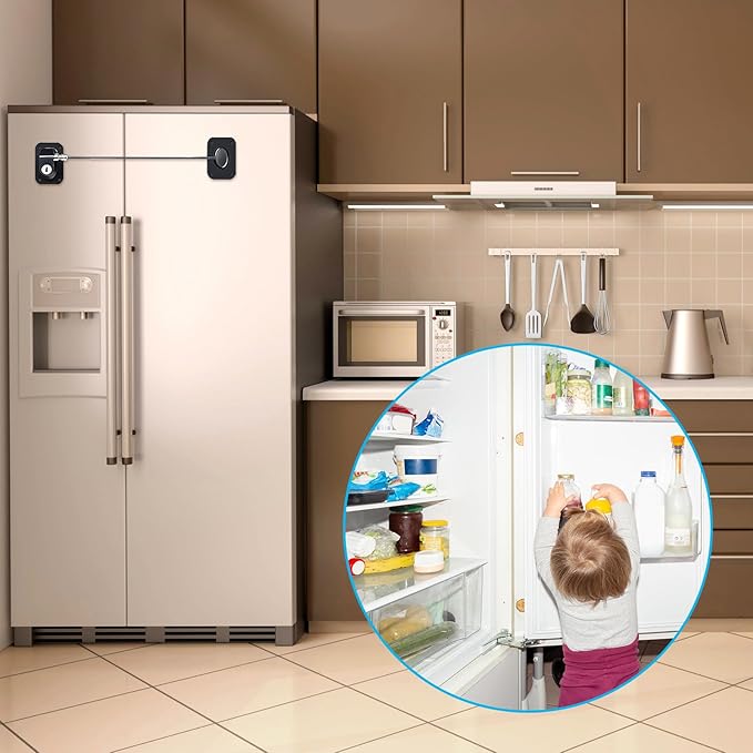 Hotop 4 Pack Fridge Cabinet Locks for Kids with Keys Self Adhesive Child & Baby Toddlers Proofing Mini Safety Locks for Refrigerator Deep Freezer Drawers Doors Latch(Black)