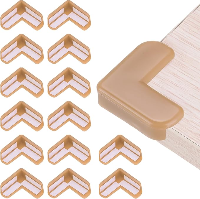 uxcell Corner Protectors, 16 Pcs Table Corner Protectors, Furniture Corner Guard and Edges Safety Bumpers for Table Edges and Sharp Corners (L-Shaped, Brown)
