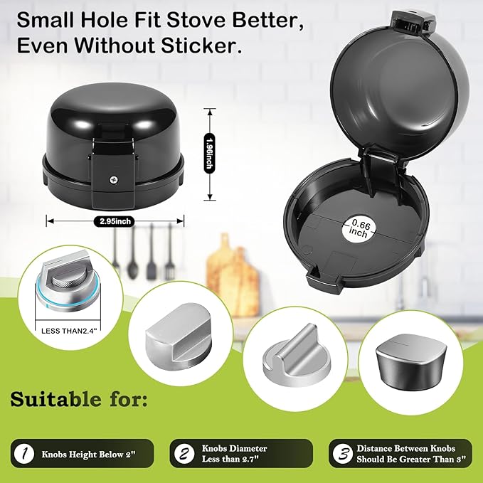 Stove Knob Safety Covers, for Knob Diameter Less Than 2.4", Unlock with Adult Two-Finger, Dual-Key Press Gas Stove Knob Locks, Upgraded Oven Lock Knob Covers for Child Safety, Black Color, Pack of 5