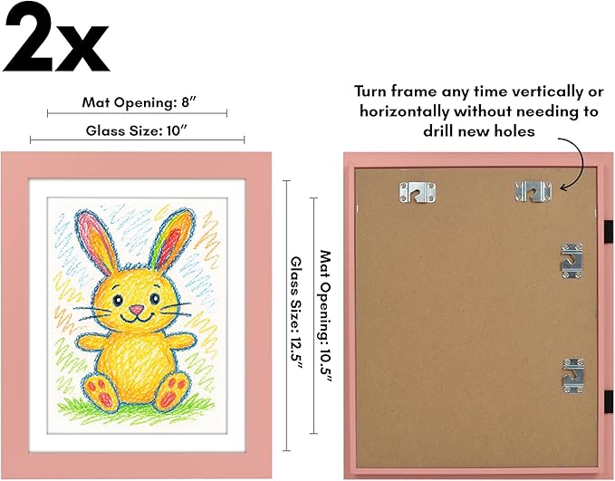 Americanflat - 2 Pack - Kids Artwork Frame Changeable (Pink) - Magnetic Door Holds 100 Art Pieces - 8.5x11 Letter Size Display with Mat or 10x12.5 Without Mat - My Mini Masterpiece