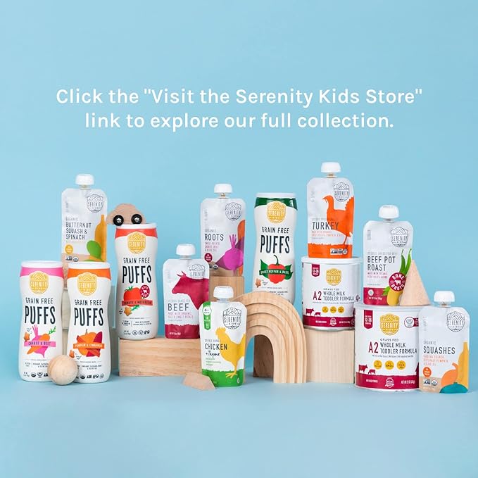 Serenity Kids 6+ Month Organic Beef & Veggie Baby Food Pouches - 5g Protein Grass Fed Beef - Organic Vegetables Blend with Broccoli & Bell Pepper - BPA-Free Baby Snacks Pouches - 3.5 Oz, 12 Pack