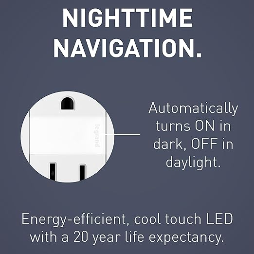 Legrand Radiant Adjustable LED Night Light Outlet,Nightlight Electrical Outlets,Tamper Resistant,Safe for Kids,White,NTL885TRWCC6,(Pack of 6)