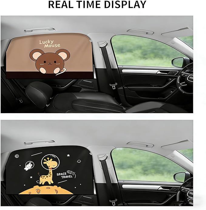 Magnetic Car Window Shade for Baby,Blackout Car Window Curtain,Car Shades for Side Windows,Sun Shade for Car Window Baby,Cartoon Pattern Car Window Covers,UV Protection &Heat Blocking(Space Travel)
