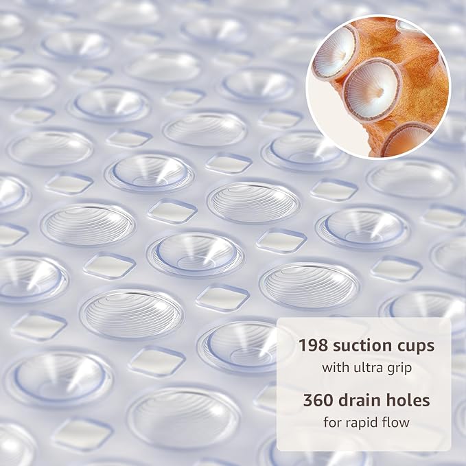 OTHWAY Bath Tub Shower Mat Non Slip, Bathtub Floor Liner Mats for Inside Shower Bathroom, Suction Cups and Drain Holes for Feet Scrubbing, Machine Washable, Soft on Feet, 35x16 Inch, Transparent