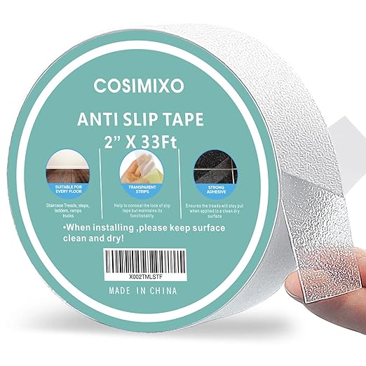 COSIMIXO 2" x 33Ft Clear Anti Slip Tape Waterprooft, Non-Slip Stair Treads Tape Traction, Boats, Stairs, Transparent, Soft, Comfortable for Bare feet