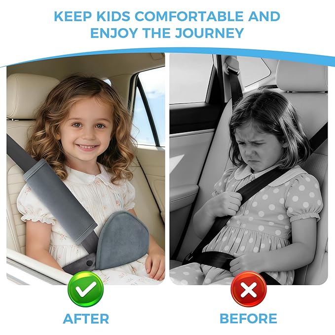 COOLBEBE Kids Seat Straps Cover Pad, Child Shoulder & Belly Comfort Cushion Set, Universal Seat Strap Cover for Booster, Strollers, High Chairs, Grey