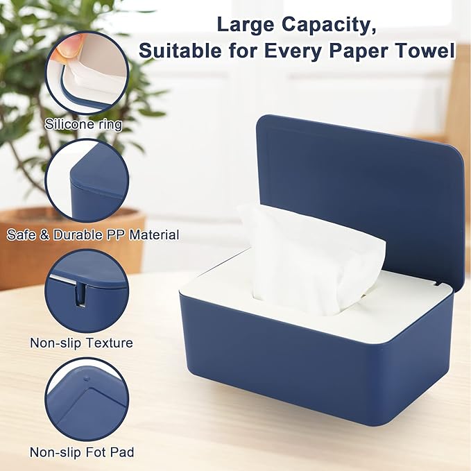 NOVWANG Wipes Dispenser, Baby Wipe Holder, Keeps Wipes Fresh, Refillable Wipe Container Baby Wipes Case for Bathroom Wipes Pouch Case, Deep Blue