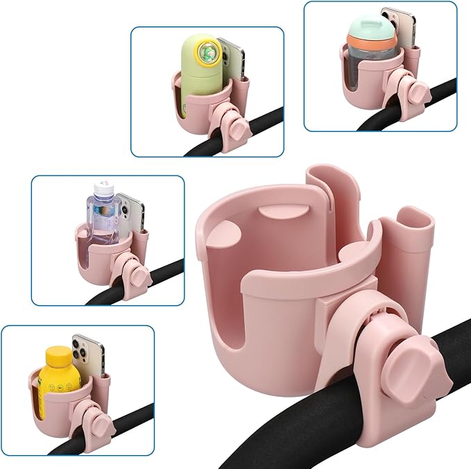 Accmor Stroller Cup Holder with Phone Holder, Bike Cup Holder, Universal Cup Holder for Uppababy Nuna Doona Strollers, 2-in-2 Cup Phone Holder for Stroller Bike Accessory
