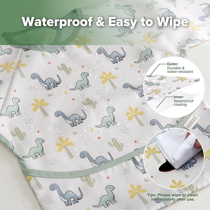 haakaa Long Sleeve Baby Bib, Waterproof & Adjustable Baby Smock Bib for Eating, Painting & Play, Easy Wipe Clean, 6–24M