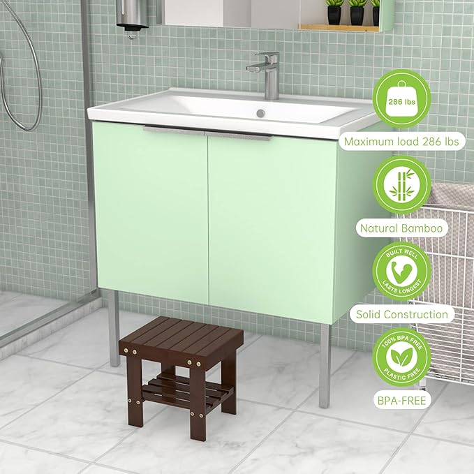 Wooden Step Stool for Kids Adults Small Wood Shower Foot Rest Stool Shaving Legs Potty Stool for Bathroom Sink Bed Kitchen Walnut