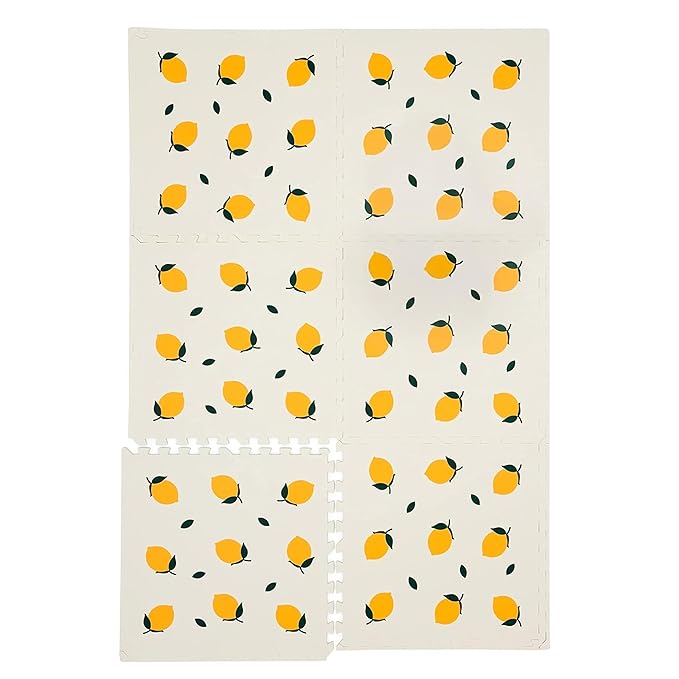 CHILDLIKE BEHAVIOR XL Baby Play Mat - 72 x 48 Inches Puzzle Play Mat with 6 Foam Floor Tiles - Interlocking Puzzle Mat for Toddlers and Infants Play Pen - Soft Crawling Mat for Tummy Time - Lemons