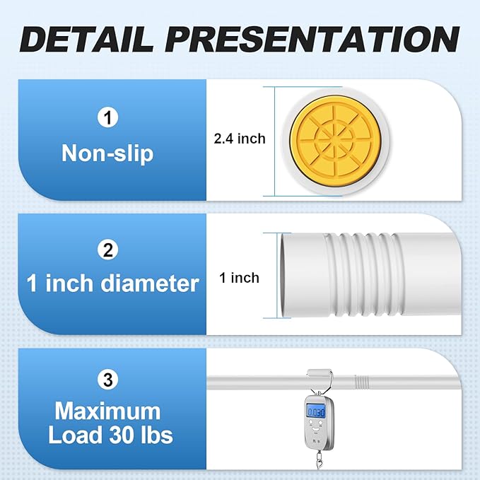 CorkLatta White Shower Curtain Rod 31 to 80 Inch,1 Inch Diameter Adjustable Spring Tension Stainless Steel Telescoping Rod,Easy Install,No Rust