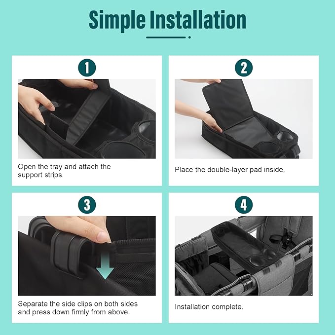 W4 Stroller Snack Tray for Wonderfold Wagon W4, Stroller Cup Holder Toy Storage W4 Wagon Accessories with Side Mesh Pockets, Height Increase (20.47"×9.84"×4.92")