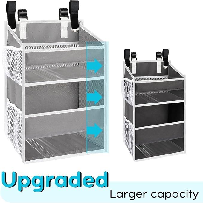 Ofiray-home Hanging Diaper Organizer for Changing Table,Cribs,Car,Playard or Wall & Nursery Organization-Durable 2-Tier Diaper Organizer with Mesh Pockets and Viewable Design, Won't Deform, Light Gray