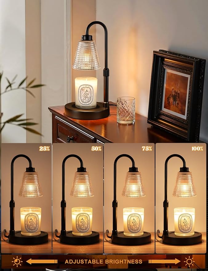 Big Black Candle Warmer Lamp with Timer, Dimmable Candle Warmer for Home Decor, Height Adjustable Candle Lamp for Jar Candles, Birthday Gifts for Women Mom, House Warming Gifts New Home