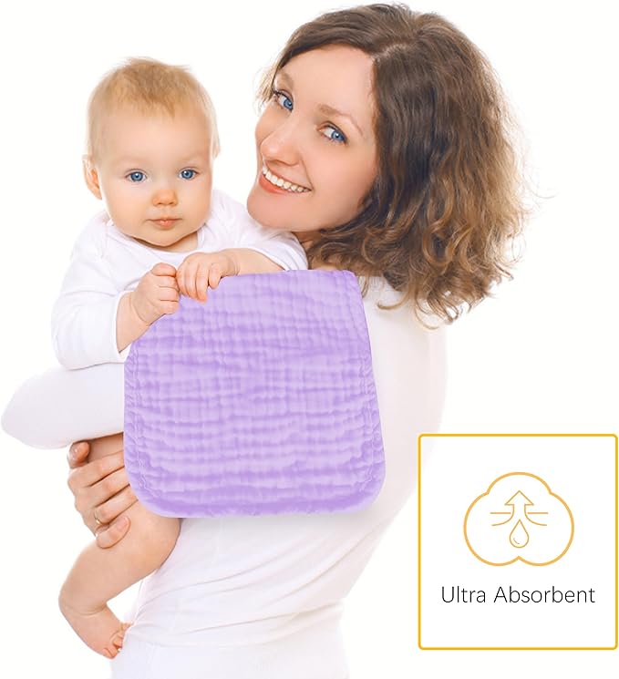 Lovely Care 12 Pack Muslin Burp Cloths 100% Cotton Muslin Cloths Large 20''x10'' Extra Soft and Absorbent Baby Burping Cloth - Purple