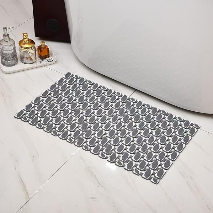 PuoWeo Bathtub Mats Non Slip for Bathroom with Suction Cups and Drain Holes 27.6 * 15.7 Inch Shower Mat for Inside Shower, Quick Dry Bath Mat for Baby Kids Seniors, Easy to Cut Easy Dry