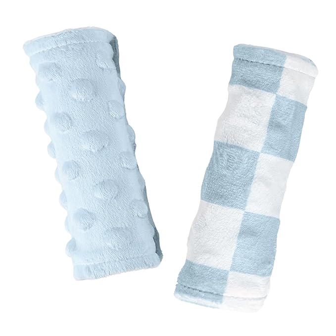 Carseat Strap Covers for Babies, Ultra Soft Double-Sided Use Shoulder Covers, 2 Pack Infant Seat Belt Covers for Car Seats/Strollers/High Chairs, for Baby Toddler Infant Boy Girl, Blue Checkered